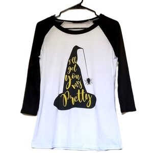 "I'll Get You My Pretty" Black & White Raglan Shirt Small Witch Hat Wizard of Oz